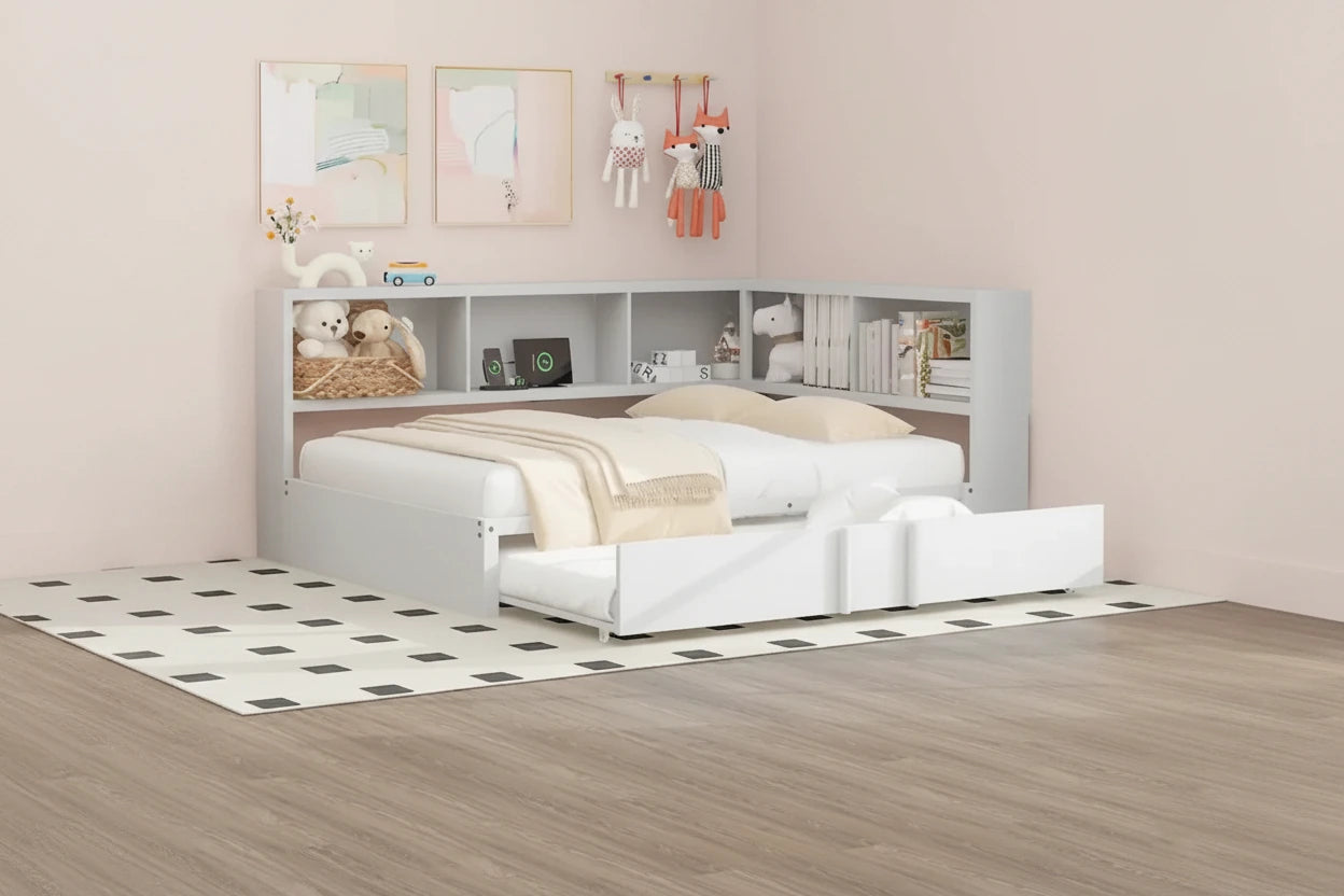 Full Metal Daybed with Trundle, Storage Cabinets, and USB Ports