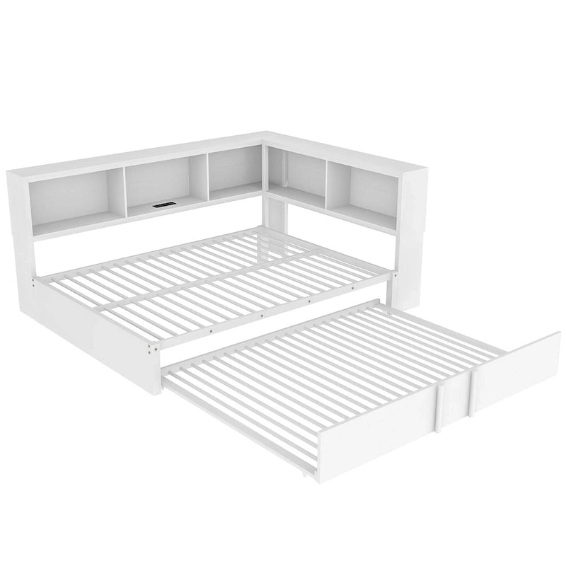 Divano Letto Devali Blue Metal con Rotelle Estraibili, 5 Armadietti Contenitore e Stazione di Ricarica – Porte USB e Prese di Corrente