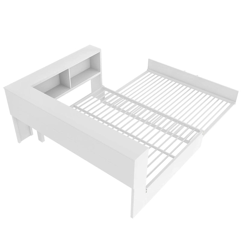 Divano Letto Devali Blue Metal con Rotelle Estraibili, 5 Armadietti Contenitore e Stazione di Ricarica – Porte USB e Prese di Corrente