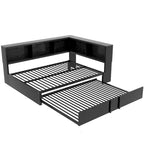 Divano Letto Devali Blue Metal con Rotelle Estraibili, 5 Armadietti Contenitore e Stazione di Ricarica – Porte USB e Prese di Corrente