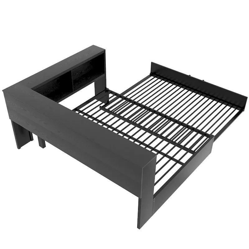 Divano Letto Devali Blue Metal con Rotelle Estraibili, 5 Armadietti Contenitore e Stazione di Ricarica – Porte USB e Prese di Corrente