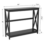 Tavolo Consolle a 2 Ripiani con Design a X – 101,6 cm, MDF e Gambe in Legno Massello, Ingresso e Soggiorno