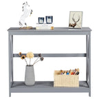 Tavolo Consolle a 2 Ripiani con Design a X – 101,6 cm, MDF e Gambe in Legno Massello, Ingresso e Soggiorno