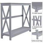 Tavolo Consolle a 2 Ripiani con Design a X – 101,6 cm, MDF e Gambe in Legno Massello, Ingresso e Soggiorno