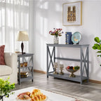 Tavolo Consolle a 2 Ripiani con Design a X – 101,6 cm, MDF e Gambe in Legno Massello, Ingresso e Soggiorno