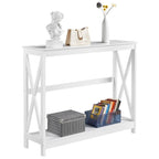 Tavolo Consolle a 2 Ripiani con Design a X – 101,6 cm, MDF e Gambe in Legno Massello, Ingresso e Soggiorno