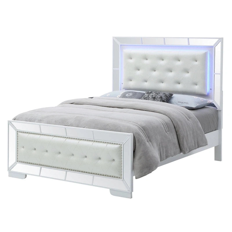 Letto matrimoniale Hollywood Hills Full Panel – Finitura Argento Champagne, Linee Pulite, 163 cm H × 152 cm L