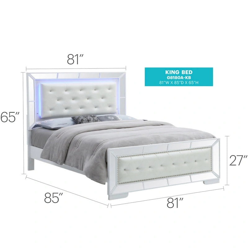 Letto matrimoniale Hollywood Hills Full Panel – Finitura Argento Champagne, Linee Pulite, 163 cm H × 152 cm L
