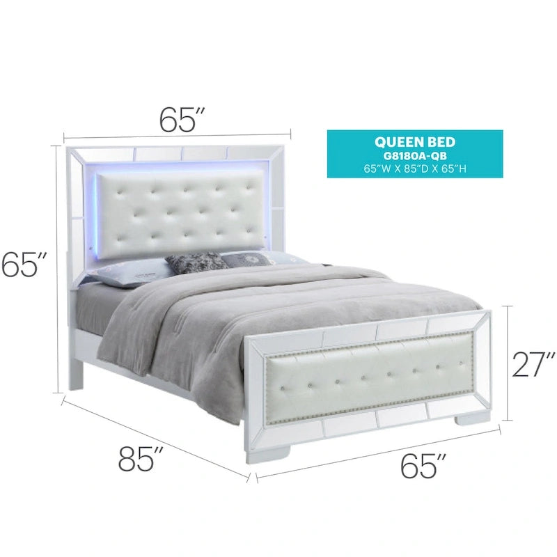Letto matrimoniale Hollywood Hills Full Panel – Finitura Argento Champagne, Linee Pulite, 163 cm H × 152 cm L
