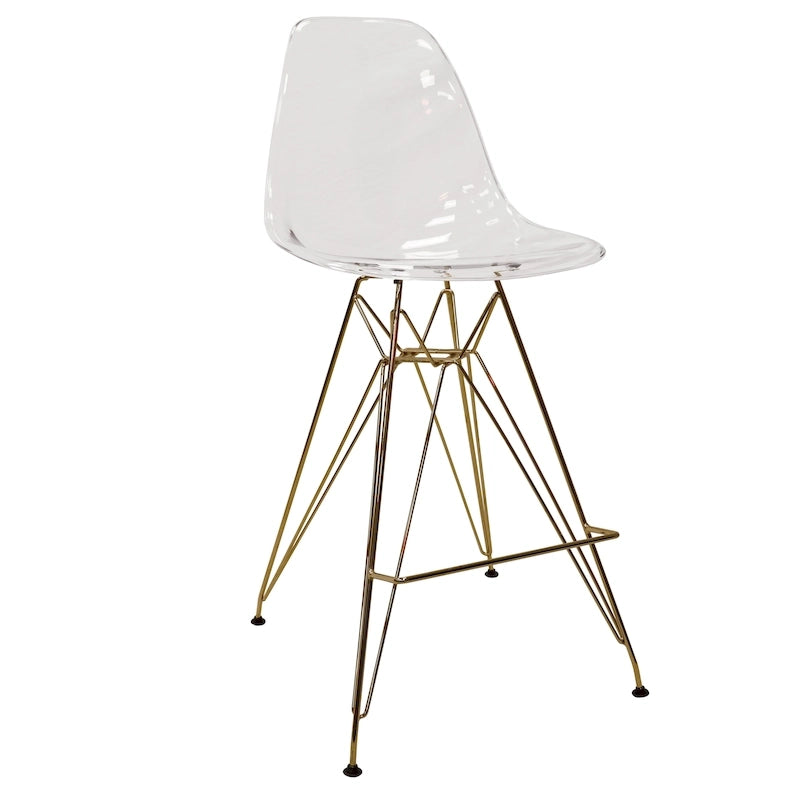 Sgabello da bar Cresco in acrilico – Base cromata spazzolata oro, poggiapiedi, colori multipli, altezza seduta 75 cm