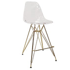 LeisureMod Cresco Acrylic Barstool with Gold Chrome Base and Footrest