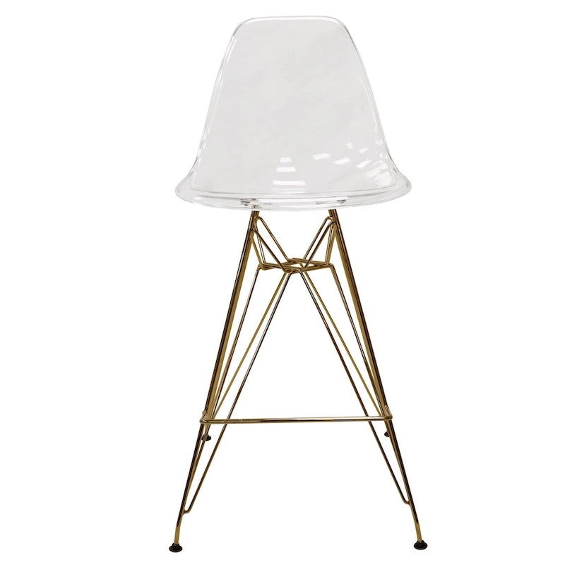 Sgabello da bar Cresco in acrilico – Base cromata spazzolata oro, poggiapiedi, colori multipli, altezza seduta 75 cm