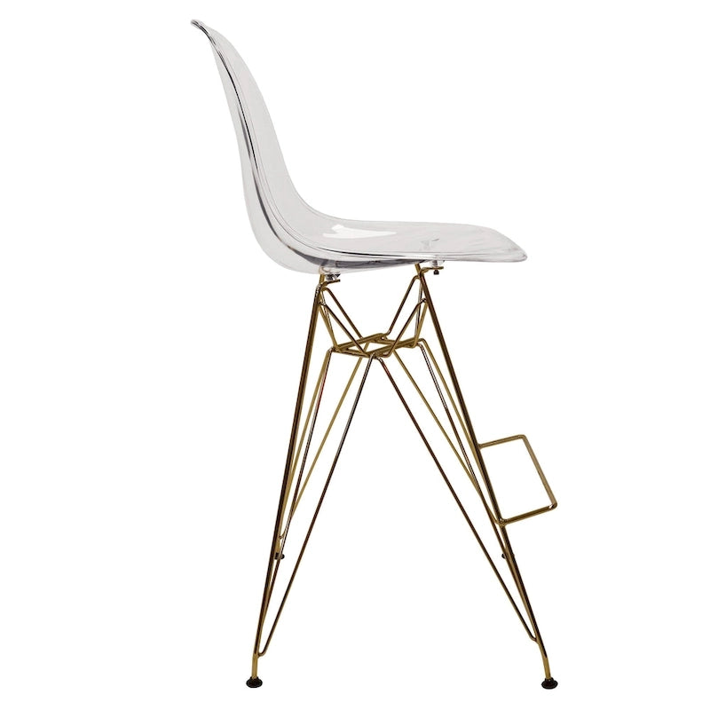 Sgabello da bar Cresco in acrilico – Base cromata spazzolata oro, poggiapiedi, colori multipli, altezza seduta 75 cm