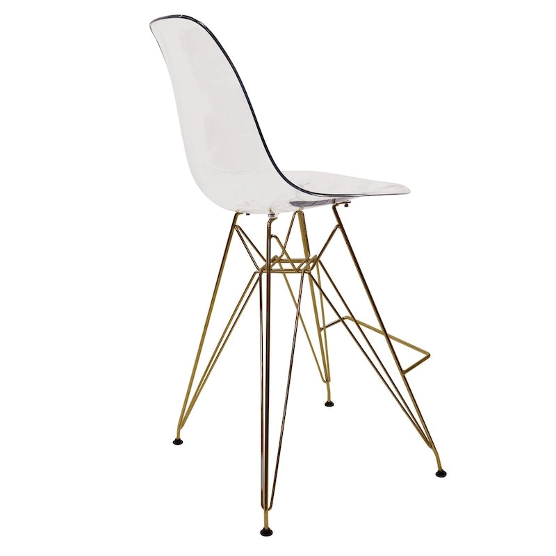 Sgabello da bar Cresco in acrilico – Base cromata spazzolata oro, poggiapiedi, colori multipli, altezza seduta 75 cm