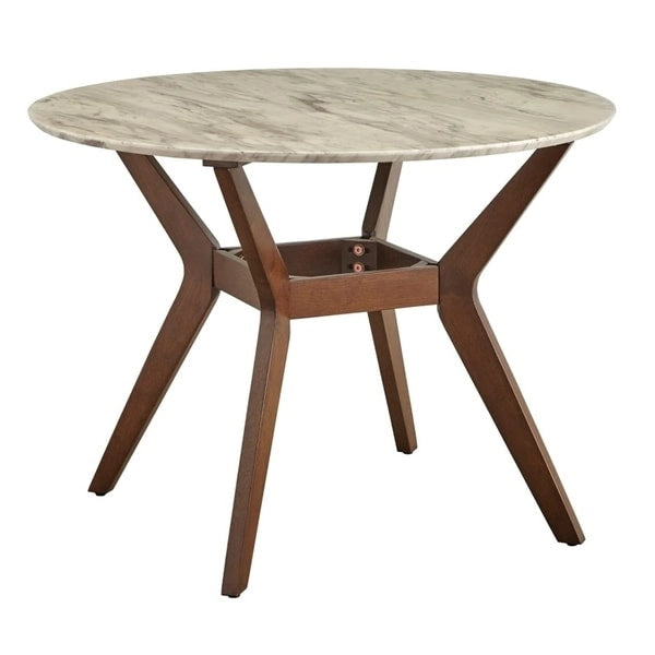 Tavolo da pranzo rotondo Carson Carrington Tornio da 42" – Piano in finto marmo, gambe in legno massello di Hevea, moderno di metà secolo