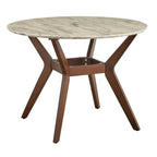 Tavolo da pranzo rotondo Carson Carrington Tornio da 42" – Piano in finto marmo, gambe in legno massello di Hevea, moderno di metà secolo