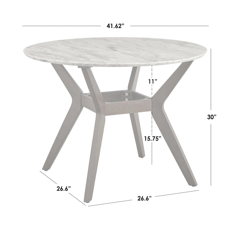 Tavolo da pranzo rotondo Carson Carrington Tornio da 42" – Piano in finto marmo, gambe in legno massello di Hevea, moderno di metà secolo