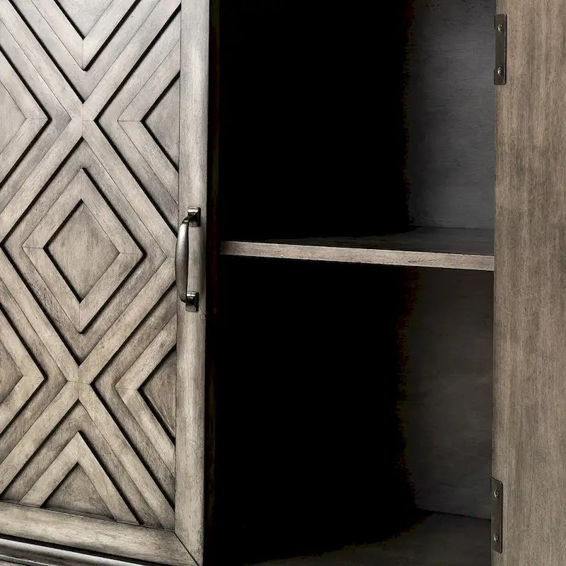 Credenza Angel tradizionale anticata – 152 cm L, motivo a rombi sulle ante, 4 ripiani regolabili