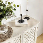 Credenza Angel tradizionale anticata – 152 cm L, motivo a rombi sulle ante, 4 ripiani regolabili
