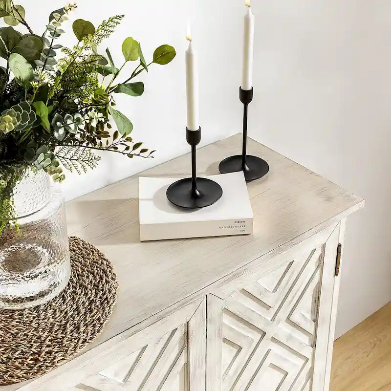 Credenza Angel tradizionale anticata – 152 cm L, motivo a rombi sulle ante, 4 ripiani regolabili