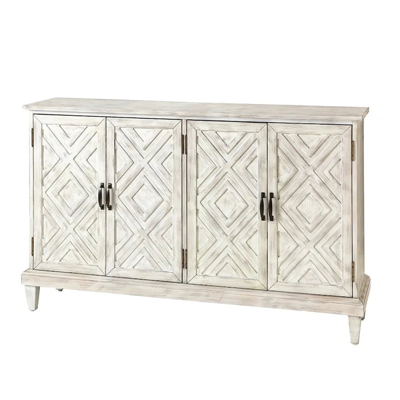 Credenza Angel tradizionale anticata – 152 cm L, motivo a rombi sulle ante, 4 ripiani regolabili