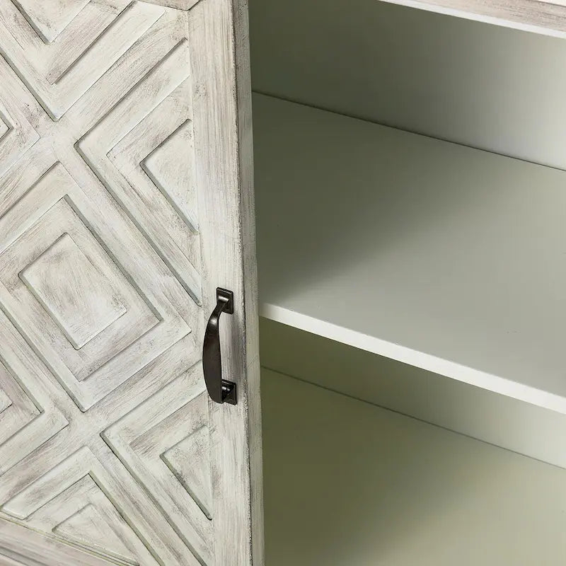 Credenza Angel tradizionale anticata – 152 cm L, motivo a rombi sulle ante, 4 ripiani regolabili