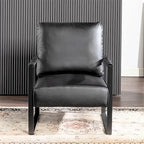 Poltrona d'Appoggio Hosam Mid-Century di US Pride Furniture – Rivestimento in PU/Microfibra, Braccioli in Metallo Aperto Quadrato, Struttura Nera Spazzolata