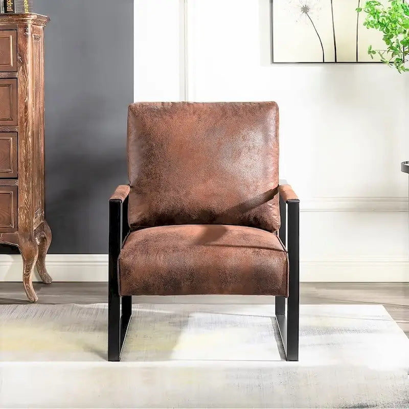 Poltrona d'Appoggio Hosam Mid-Century di US Pride Furniture – Rivestimento in PU/Microfibra, Braccioli in Metallo Aperto Quadrato, Struttura Nera Spazzolata
