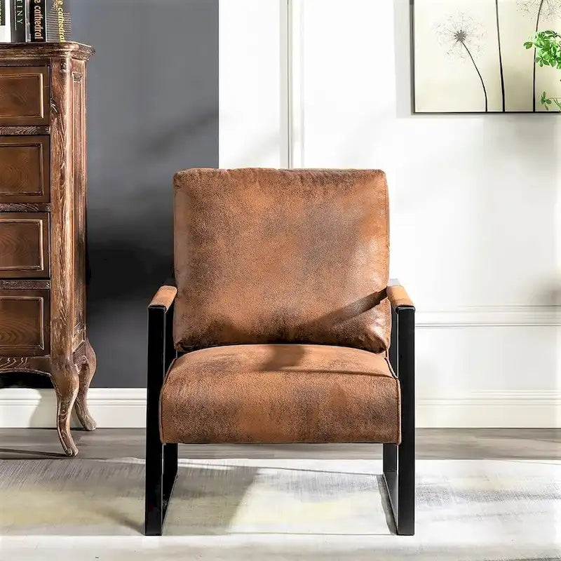Poltrona d'Appoggio Hosam Mid-Century di US Pride Furniture – Rivestimento in PU/Microfibra, Braccioli in Metallo Aperto Quadrato, Struttura Nera Spazzolata