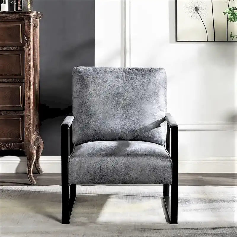 Poltrona d'Appoggio Hosam Mid-Century di US Pride Furniture – Rivestimento in PU/Microfibra, Braccioli in Metallo Aperto Quadrato, Struttura Nera Spazzolata