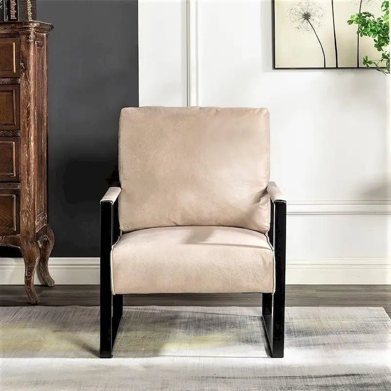 Poltrona d'Appoggio Hosam Mid-Century di US Pride Furniture – Rivestimento in PU/Microfibra, Braccioli in Metallo Aperto Quadrato, Struttura Nera Spazzolata