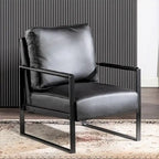 Poltrona d'Appoggio Hosam Mid-Century di US Pride Furniture – Rivestimento in PU/Microfibra, Braccioli in Metallo Aperto Quadrato, Struttura Nera Spazzolata