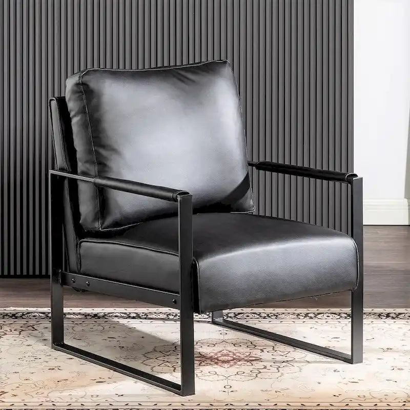 Poltrona d'Appoggio Hosam Mid-Century di US Pride Furniture – Rivestimento in PU/Microfibra, Braccioli in Metallo Aperto Quadrato, Struttura Nera Spazzolata