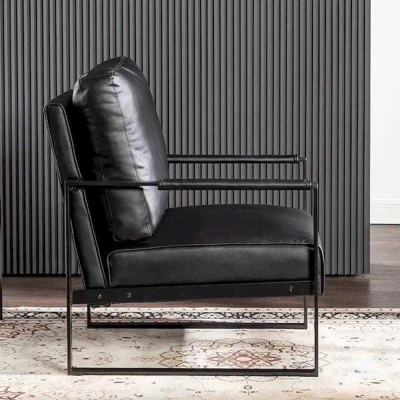 Poltrona d'Appoggio Hosam Mid-Century di US Pride Furniture – Rivestimento in PU/Microfibra, Braccioli in Metallo Aperto Quadrato, Struttura Nera Spazzolata