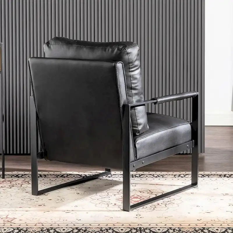 Poltrona d'Appoggio Hosam Mid-Century di US Pride Furniture – Rivestimento in PU/Microfibra, Braccioli in Metallo Aperto Quadrato, Struttura Nera Spazzolata