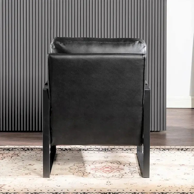 Poltrona d'Appoggio Hosam Mid-Century di US Pride Furniture – Rivestimento in PU/Microfibra, Braccioli in Metallo Aperto Quadrato, Struttura Nera Spazzolata