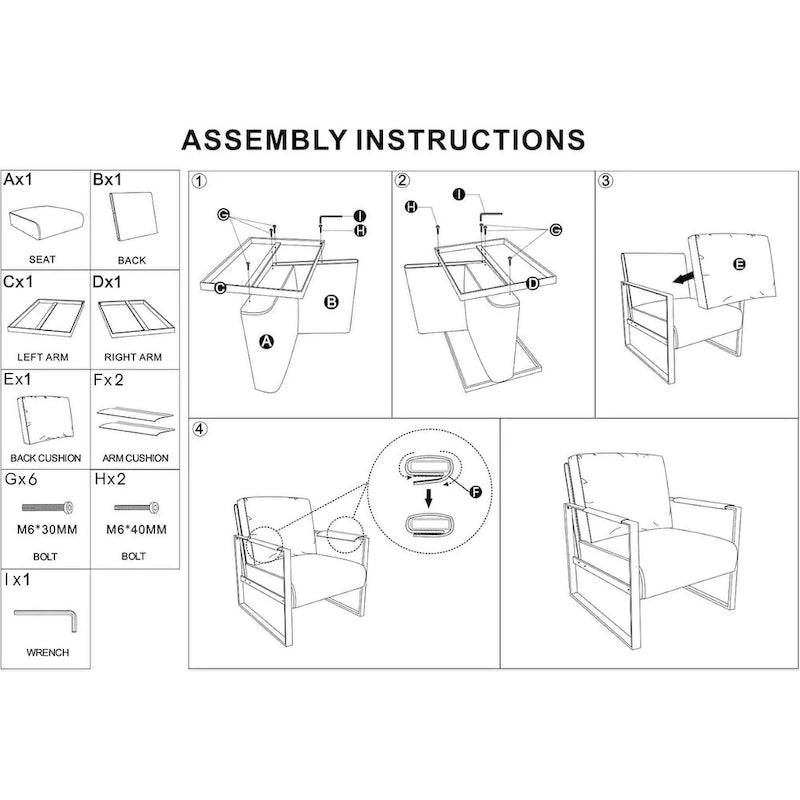 Poltrona d'Appoggio Hosam Mid-Century di US Pride Furniture – Rivestimento in PU/Microfibra, Braccioli in Metallo Aperto Quadrato, Struttura Nera Spazzolata