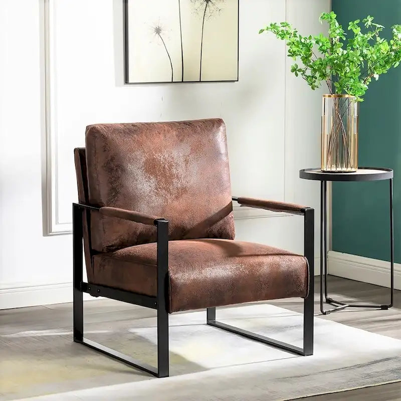 Poltrona d'Appoggio Hosam Mid-Century di US Pride Furniture – Rivestimento in PU/Microfibra, Braccioli in Metallo Aperto Quadrato, Struttura Nera Spazzolata