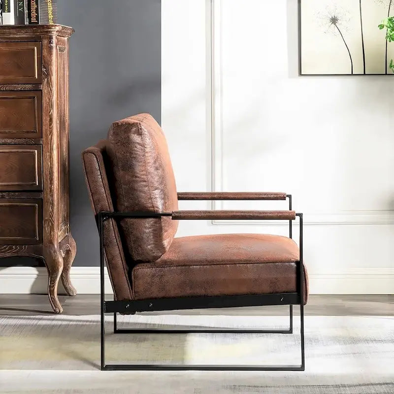 Poltrona d'Appoggio Hosam Mid-Century di US Pride Furniture – Rivestimento in PU/Microfibra, Braccioli in Metallo Aperto Quadrato, Struttura Nera Spazzolata