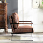 Poltrona d'Appoggio Hosam Mid-Century di US Pride Furniture – Rivestimento in PU/Microfibra, Braccioli in Metallo Aperto Quadrato, Struttura Nera Spazzolata