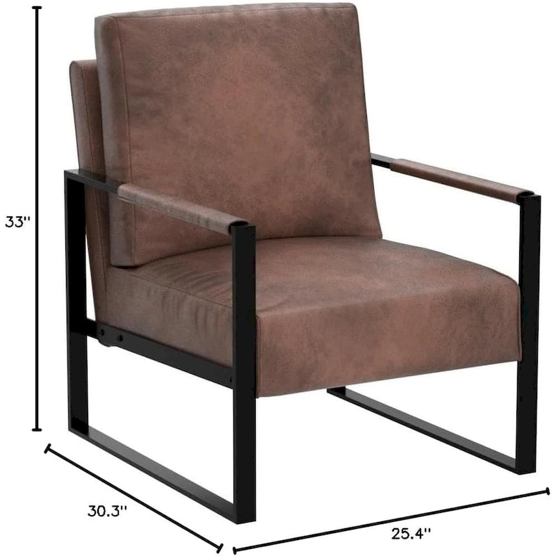 Poltrona d'Appoggio Hosam Mid-Century di US Pride Furniture – Rivestimento in PU/Microfibra, Braccioli in Metallo Aperto Quadrato, Struttura Nera Spazzolata