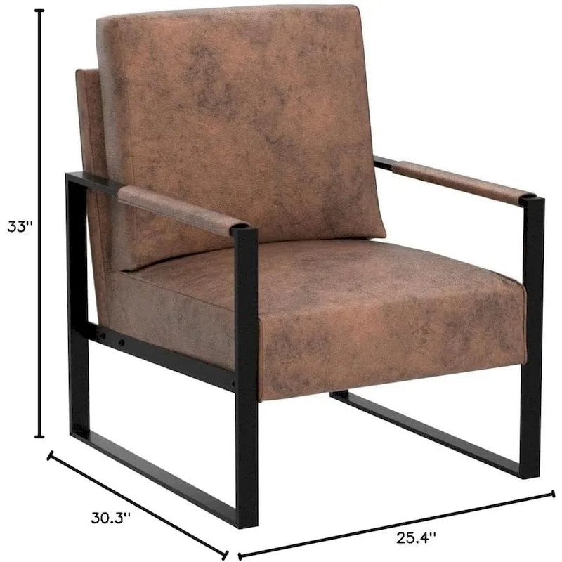 Poltrona d'Appoggio Hosam Mid-Century di US Pride Furniture – Rivestimento in PU/Microfibra, Braccioli in Metallo Aperto Quadrato, Struttura Nera Spazzolata