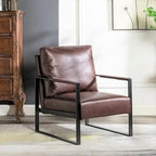 Poltrona d'Appoggio Hosam Mid-Century di US Pride Furniture – Rivestimento in PU/Microfibra, Braccioli in Metallo Aperto Quadrato, Struttura Nera Spazzolata