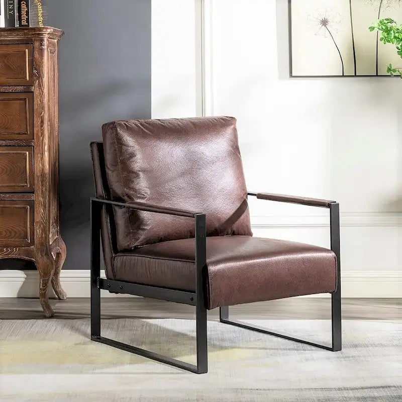 Poltrona d'Appoggio Hosam Mid-Century di US Pride Furniture – Rivestimento in PU/Microfibra, Braccioli in Metallo Aperto Quadrato, Struttura Nera Spazzolata