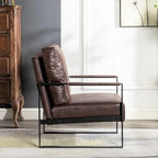 Poltrona d'Appoggio Hosam Mid-Century di US Pride Furniture – Rivestimento in PU/Microfibra, Braccioli in Metallo Aperto Quadrato, Struttura Nera Spazzolata
