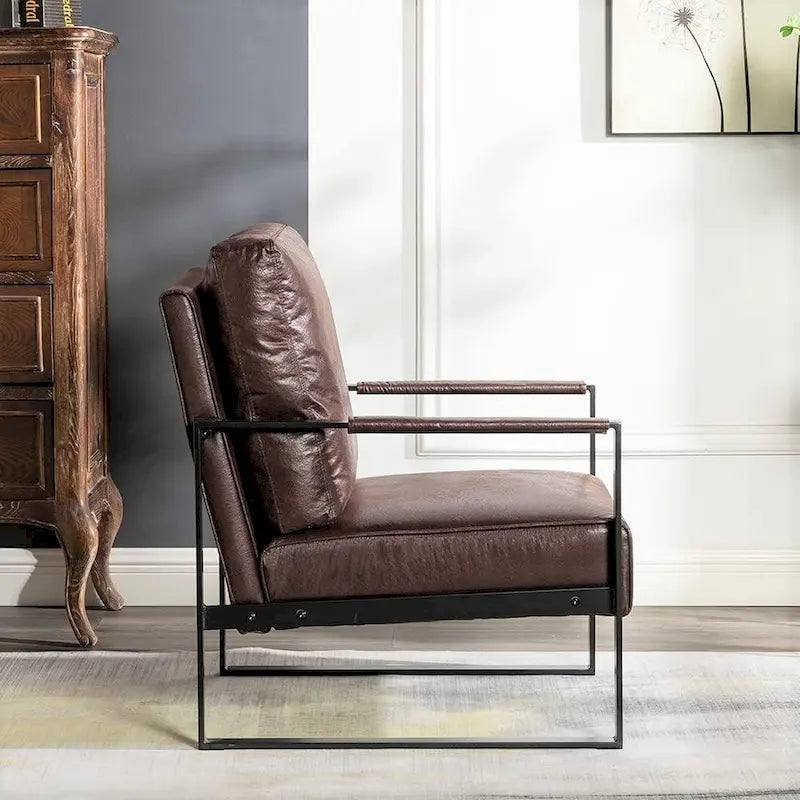 Poltrona d'Appoggio Hosam Mid-Century di US Pride Furniture – Rivestimento in PU/Microfibra, Braccioli in Metallo Aperto Quadrato, Struttura Nera Spazzolata