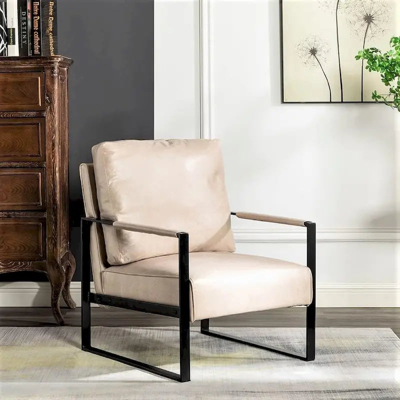 Poltrona d'Appoggio Hosam Mid-Century di US Pride Furniture – Rivestimento in PU/Microfibra, Braccioli in Metallo Aperto Quadrato, Struttura Nera Spazzolata