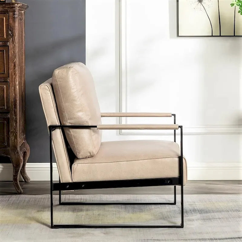 Poltrona d'Appoggio Hosam Mid-Century di US Pride Furniture – Rivestimento in PU/Microfibra, Braccioli in Metallo Aperto Quadrato, Struttura Nera Spazzolata