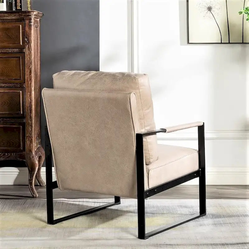Poltrona d'Appoggio Hosam Mid-Century di US Pride Furniture – Rivestimento in PU/Microfibra, Braccioli in Metallo Aperto Quadrato, Struttura Nera Spazzolata