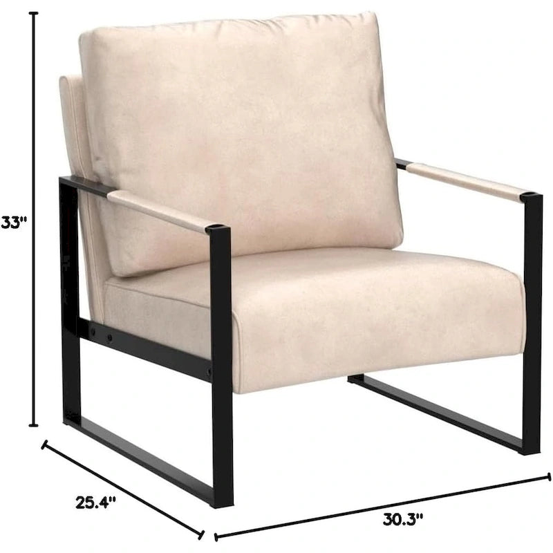 Poltrona d'Appoggio Hosam Mid-Century di US Pride Furniture – Rivestimento in PU/Microfibra, Braccioli in Metallo Aperto Quadrato, Struttura Nera Spazzolata